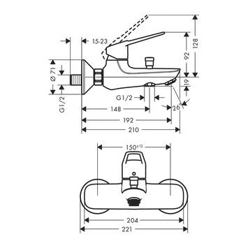 Hansgrohe Novus Loop Badkraan 1-greeps 2 Hansgrohe Novus Loop Badkraan 1-greeps - Afbeelding 2