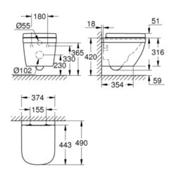 Grohe Wandcloset Ceramic Compact Verkort -Badkamer Verkoop 123 1155