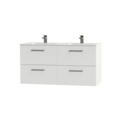 Tiger Studio Badkamermeubel 120cm Hoogglans Wit Met Dubbele Witte Wastafel -Badkamer Verkoop 123 1238