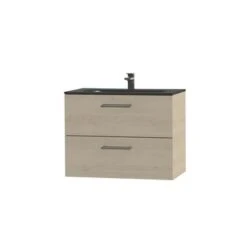 Tiger Badkamermeubel Studio 80cm Naturel Eik/matzwart Met Ronde RVS Greep -Badkamer Verkoop 123 1267