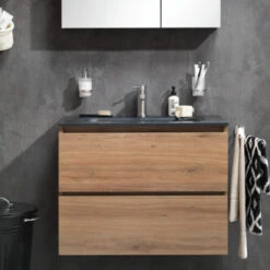 Tiger Badmeubel Karlo Chalet Eik Met Zwarte Wasbak 80 Cm -Badkamer Verkoop 123 1310