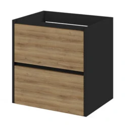 Tiger Reverse Meubelset Met 2 Lades 60 Cm Chalet Eik / Mat Zwart Inclusief Quadro Wastafel Mat Zwart -Badkamer Verkoop 123 1340