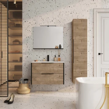 Atlantic Badmeubelset Aria met Spiegel En Wtte Wastafel 60cm Canela Eiken 2 Atlantic Badmeubelset Aria met Spiegel En Wtte Wastafel 60cm Canela Eiken - Afbeelding 2