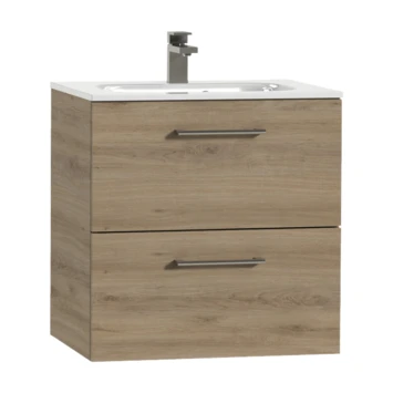 Tiger Badkamermeubel Studio 60cm Chalet Eik/wit Met Ronde RVS Greep 1 Tiger Badkamermeubel Studio 60cm Chalet Eik/wit Met Ronde RVS Greep