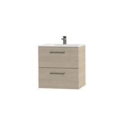 Tiger Studio Badkamermeubel 60 Cm Naturel Eiken Met Wastafel Polybeton Mat Wit Greep Rvs Afgerond -Badkamer Verkoop 123 1567