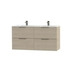 Tiger Badkamermeubel Studio 120cm Naturel Eik/wit Met Platte RVS Greep -Badkamer Verkoop 123 1624