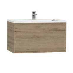 Tiger Helsinki Badkamermeubel 80 Cm Chalet Eiken Met Wastafel Polybeton Hoogglans Wit