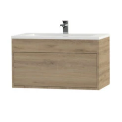 Tiger Helsinki Badkamermeubel 80 Cm Chalet Eiken Met Wastafel Polybeton Hoogglans Wit -Badkamer Verkoop 123 1645