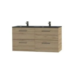 Tiger Studio Badkamermeubel 120cm Chalet Eiken Met Dubbele Zwarte Wastafel -Badkamer Verkoop 123 1648