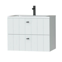 Tiger Maryport Badkamermeubelset 80 Cm Mat Wit Met Wit Glanzende Polybeton Wastafel En Matzwarte Grepen