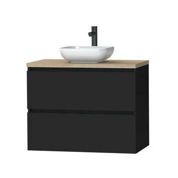 Tiger Karlo Badkamermeubel 80cm Mat Zwart Met Eiken Wasblad En Keramische Waskom 1 Tiger Karlo Badkamermeubel 80cm Mat Zwart Met Eiken Wasblad En Keramische Waskom
