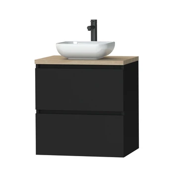 Tiger Karlo Badkamermeubel 60cm Mat Zwart Met Eiken Wasblad En Keramische Waskom 1 Tiger Karlo Badkamermeubel 60cm Mat Zwart Met Eiken Wasblad En Keramische Waskom