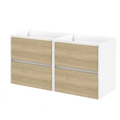 Tiger Reverse Meubelset 2x60 Cm Met 4 Lades Naturel Eik / Mat Wit Inclusief 2 Oval Wastafels Hoogglans Wit -Badkamer Verkoop 123 1753