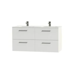 Tiger Badkamermeubel Studio 120cm Hoogglans Wit/matwit Ronde RVS Greep -Badkamer Verkoop 123 1783