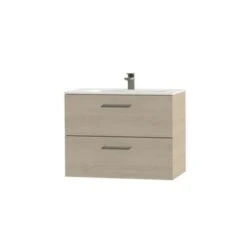 Tiger Badkamermeubel Studio 80cm Naturel Eik/matwit Met RVS Greep -Badkamer Verkoop 123 1789