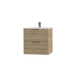 Tiger Studio Badkamermeubel 60 Cm Chalet Eiken Met Wastafel Polybeton Mat Wit Greep Rvs Plat -Badkamer Verkoop 123 1824