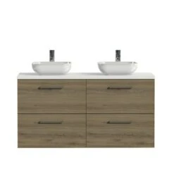 Tiger Badkamermeubel Studio 120cm Chalet Eik/witte Waskom Met Vierkante Greep