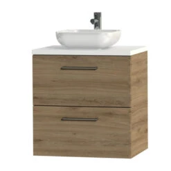 Tiger Badkamermeubel Studio 60 Cm Chalet Eik Met Keramische Waskom Hoogglans Wit En Ronde Grepen -Badkamer Verkoop 123 1850