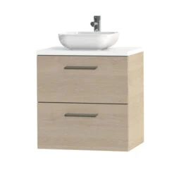 Tiger Badkamermeubel Studio 60cm Naturel Eik/witte Waskom Met Vierkante Greep -Badkamer Verkoop 123 1869