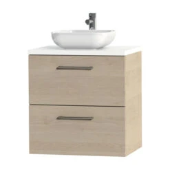 Tiger Badkamermeubel Studio 60 Cm Naturel Eik Met Keramische Waskom Hoogglans Wit En Ronde Grepen -Badkamer Verkoop 123 1883