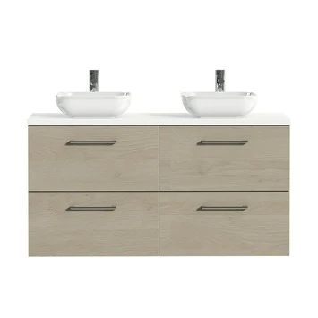 Tiger Badkamermeubel Studio 120cm Naturel Eik/witte Waskom Met Ronde Greep 1 Tiger Badkamermeubel Studio 120cm Naturel Eik/witte Waskom Met Ronde Greep