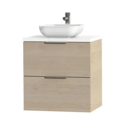 Tiger Badkamermeubel Studio 60 Cm Naturel Eik Met Keramische Waskom Hoogglans Wit En Profielgrepen -Badkamer Verkoop 123 1900