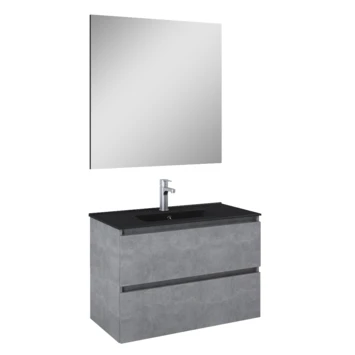 Atlantic Badmeubelset Heon met Spiegel En Zwarte Wastafel 80cm Beton 1 Atlantic Badmeubelset Heon met Spiegel En Zwarte Wastafel 80cm Beton