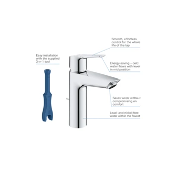Grohe Wastafelkraan Start M-size Met Waste Quickfix Chroom 4 Grohe Wastafelkraan Start M-size Met Waste Quickfix Chroom - Afbeelding 4
